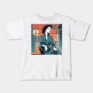 Serene Metropolis Art Deco 80s Patrick Nagel Kids T-Shirt